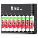 EBL Rechargeable Lithium Batteries AA/AAA with Charger 8-Pack, 3000mWh High Capacity 1.5V Rechargeable Battery, Long-Lasting Lithium AA Battery